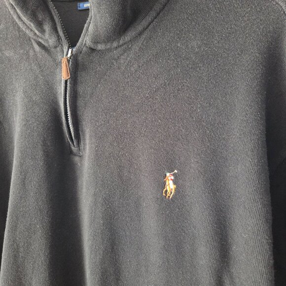Polo Ralph Lauren Mens US XXL Cotton Black Estate Rib 1/4 Zip Pullover Sweater - Picture 2 of 8